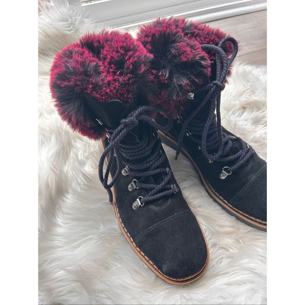 SAM EDELMAN Bowen $300 Suede Fur Collar Hiking Boots Booties Women's 9